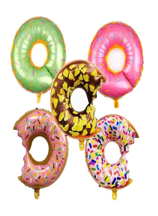 LYK 5PCS Multicolor Donut Shaped Aluminum Foil Mylar Balloons for Donut Theme Birthday Decoration, Baby Shower, Wedding - Image 1